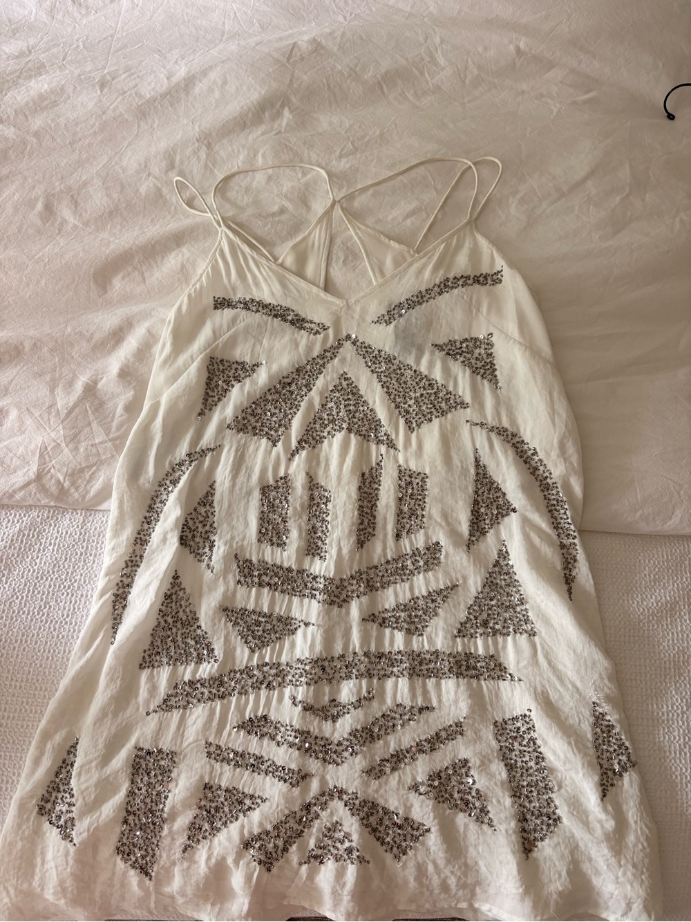 H&M Strappy White Dress with Sequin Pattern